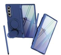 Custodia magnetica Mag-Safe per Samsung Z Fold 4, supporto girevole pieghevole, protezione per lo schermo frontale, cover per Samsung Galaxy Z Fold4 con penna stilo-Blu