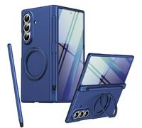Custodia magnetica Mag-Safe per Samsung Z Fold 7, supporto girevole pieghevole, protezione per lo schermo frontale, cover per Samsung Galaxy Z Fold7 con penna stilo-Blu