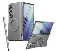 Custodia magnetica Mag-Safe per Samsung Z Fold 7, supporto girevole pieghevole, protezione per lo schermo frontale, cover per Samsung Galaxy Z Fold7 con penna stilo-Grigio