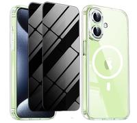 Custodia magnetica per iPhone 17 con 2 pellicole per protettive la privacy [compatibile con Magsafe] Custodia protettiva ultrasottile anti-ingiallimento, resistente a shock - Trasparente