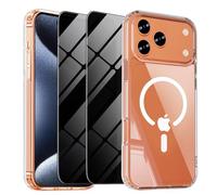 Custodia magnetica per iPhone 17 Pro Max con 2 pellicole per protettive la privacy [compatibile con Magsafe] Custodia protettiva ultrasottile anti-ingiallimento, resistente a shock - Trasparente