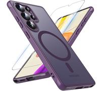 Custodia magnetica per Samsung Galaxy S25 Ultra con vetro blindato, custodia con protezione militare e pellicola protettiva MagSafe opaca traslucida (viola)