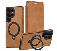 Custodia Magnetica Per Samsung Galaxy S26/S26 Plus/S26 Ultra - Flip Cover Sottile in Pelle (Stile Business) Con Anello Di Supporto in Metallo E Scomparti Per Carte,S26 Ultra,Orange