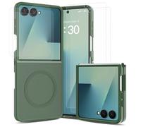 Custodia magnetica per Samsung Galaxy Z Flip8, con vetro protettivo, verde | 2 vetri protettivi esterni, 2 pellicole in idrogel interno, telaio in TPU, piastra posteriore da 2,0 mm, sensazione SkinFeel