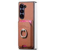 Custodia Magnetica per Samsung Galaxy Z Fold 7, Custodia Porta Carte di Credito Staccabile in Pelle Antiscivolo con Supporto Girevole in Metallo, Marrone, Z Fold 7