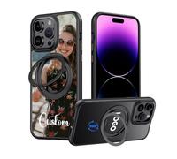 Custodia magnetica personalizzata per iPhone 13 Pro Max 5G, nome foto personalizzato/logo, supporto ad anello girevole a 360°, antiurto di grado militare, paraurti in silicone, cover posteriore