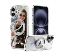 Custodia magnetica personalizzata per iPhone 17 5G, nome personalizzato/logo, girevole a 360°, custodia con staffa di supporto ad anello di grado militare, antiurto, paraurti in silicone, cover