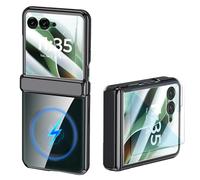 Custodia Magnetica Trasparente per Motorola Razr 60 Ultra con Protezione per lo Schermo Integrata e Protezione della Cerniera, Placcatura Chiaro Anti-ingiallimento Ricarica Wireless Cover (Nero)