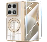 Custodia Magnetica Trasparente per Motorola Razr Fold con Protezione Schermo & Cerniera e Anello di Supporto Girevole, [Supporta la Ricarica Wireless] Cover Sottile Antiurto per Moto Razr Fold(Oro)