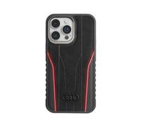 Custodia MagSafe Audi in vera pelle, nero/rosso - iPhone 15 Pro Max