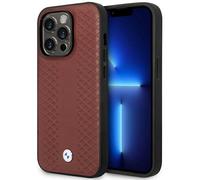 Custodia MagSafe in pelle color bordeaux con motivo a rombi per iPhone 14 Pro BM