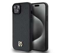 Custodia MagSafe in pelle con monogramma DKNY per iPhone 15 Plus, nera