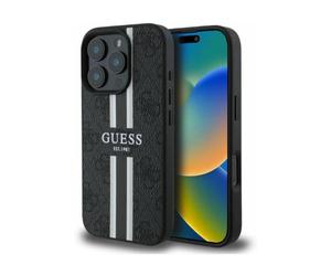 Custodia MagSafe nera a strisce stampate Guess 4G - iPhone 16 Pro
