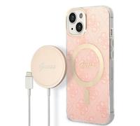 Custodia MagSafe rosa Guess Hard 4G per iPhone 14 Plus