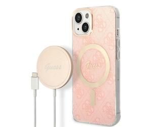 Custodia MagSafe rosa Guess Hard 4G per iPhone 14 Plus