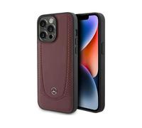 Custodia Mercedes per iPhone 15 Pro, rosso vino - logo a stella in vera pelle