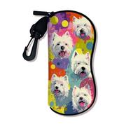 Custodia morbida colorata per occhiali, divertente cane ritratti di sicurezza occhiali da sole con gancio a cerniera, portatile in neoprene da viaggio, Colorato, 3x7 Inch
