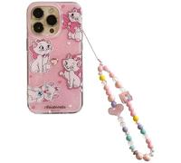 Custodia morbida in TPU con strass fai da te con perline e cinturino a catena per Apple Marie Cat The Aristogats Cartoon Anime Diamond Glitter scintillante colore rosa fiocco cuore carino ragazze