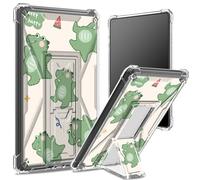Custodia morbida per Amazon Kindle di 11a generazione 2022 da 6", retro trasparente con dinosauri Keep Happy, protezione angolare antiurto con cavalletto rigido