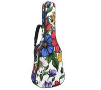 Custodia morbida per chitarra acustica, con 2 tasche e passante posteriore per appendere il basso, 40, 41, 42 pollici, chitarra classica, quadrati, turchese e crema, Multicolore 02, 42.9x16.9x4.7 in