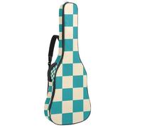 Custodia morbida per chitarra acustica, con 2 tasche e passante posteriore per appendere il basso, 40, 41, 42 pollici, chitarra classica, quadrati, turchese e crema, Multicolore 01, 42.9x16.9x4.7 in
