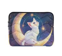 Custodia morbida per computer portatile da 13 a 14 pollici, motivo: gatto bianco sulla luna, tasca per computer portatile per viaggi e lavoro