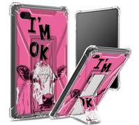 Custodia morbida per iPad Air 2/iPad Air 2/iPad Air da 9,7", 6a 5a generazione, modello 2018, 2017, con retro trasparente con scritta "I'm OK", con motivo mucca rosa, protezione angolare antiurto con