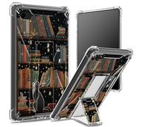 Custodia morbida per iPad Air 2/iPad Air 2/iPad Air da 9,7", 6a 5a generazione, modello 2018, 2017, con retro trasparente con libreria di gatti, protezione angolare antiurto con cavalletto rigido