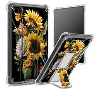 Custodia morbida per iPad Air 2/iPad Air 2/iPad Air da 9,7", 6a 5a generazione, modello 2018, 2017, con retro trasparente con girasoli e farfalla, protezione angolare antiurto con cavalletto rigido