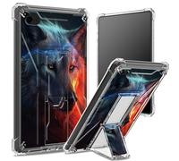 Custodia morbida per iPad Air 2/iPad Air 2/iPad Air da 9,7", 6a 5a generazione, modello 2018 e 2017, con retro trasparente con fantasia Art Wolf, protezione angolare antiurto con cavalletto rigido