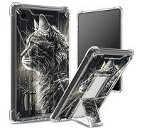 Custodia morbida per iPad da 9,7", iPad 6a 5a generazione, modello 2018, 2017, iPad Air 2/iPad Air, retro trasparente con gatto tosto, protezione angolare antiurto con cavalletto rigido