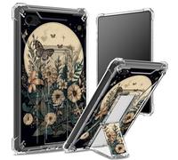 Custodia morbida per iPad da 9,7", iPad 6a 5a generazione, modello 2018, 2017, iPad Air 2/iPad Air, retro trasparente con farfalle e fiori e luna piena, protezione angolare antiurto con cavalletto