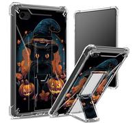 Custodia morbida per iPad da 9,7 pollici, iPad 6a 5a generazione 2018 2017, iPad Air 2/iPad Air, retro trasparente con gatto nero, Halloween, protezione angolare antiurto con cavalletto rigido