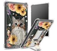 Custodia morbida per Kindle Paperwhite di 11a generazione da 6,8 pollici e Signature Edition 2021, retro trasparente con gatto floreale, protezione angolare antiurto con cavalletto rigido
