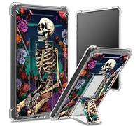 Custodia morbida per Kindle Paperwhite di 11a generazione da 6,8 pollici e Signature Edition 2021, retro trasparente con teschio fiore, protezione angolare antiurto con cavalletto rigido