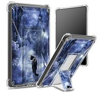 Custodia morbida per Kindle Paperwhite di 11a generazione da 6,8 pollici e Signature Edition 2021, retro trasparente con gatto nero nella neve, protezione degli angoli antiurto con cavalletto rigido