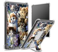 Custodia morbida per Kindle Paperwhite di 11a generazione da 6,8 pollici e Signature Edition 2021, retro trasparente con famiglia di gatti, protezione angolare antiurto con cavalletto rigido