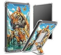 Custodia morbida per Kindle Paperwhite di 11a generazione da 6,8 pollici e Signature Edition 2021, retro trasparente con coppia di tigri, protezione angolare antiurto con cavalletto rigido