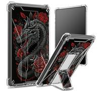Custodia morbida per Kindle Paperwhite di 11a generazione da 6,8 pollici e Signature Edition 2021, retro trasparente con rose rosse drago, protezione angolare antiurto con cavalletto rigido