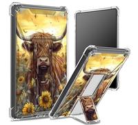 Custodia morbida per Kindle Paperwhite di 11a generazione da 6,8 pollici e Signature Edition 2021, retro trasparente con girasole di bestiame delle Highland, protezione angolare antiurto con