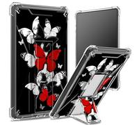 Custodia morbida per Kindle Paperwhite di 11a generazione da 6,8 pollici e Signature Edition 2021, retro trasparente con farfalla nera e rossa, protezione angolare antiurto con cavalletto rigido