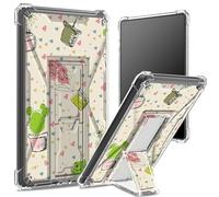 Custodia morbida per Kindle Paperwhite di 11a generazione da 6,8 pollici e Signature Edition 2021, retro trasparente con piante di cactus, protezione angolare antiurto con cavalletto rigido