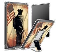 Custodia morbida per Kindle Paperwhite di 11a generazione da 6,8 pollici e Signature Edition 2021, retro trasparente con bandiera soldato, protezione angolare antiurto con cavalletto rigido