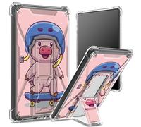 Custodia morbida per Kindle Paperwhite di 11a generazione da 6,8 pollici e Signature Edition 2021, retro trasparente con Pig Bike, protezione angolare antiurto con cavalletto rigido