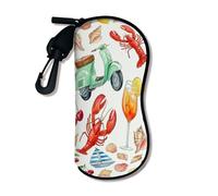 Custodia morbida per occhiali da sole a forma di aragosta, design vintage verde scooter e frutti di mare, custodia per occhiali da sole con gancio a cerniera, custodia portatile da viaggio in neoprene