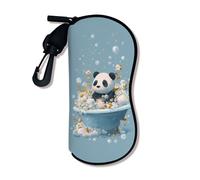 Custodia morbida per occhiali da sole a forma di panda con disegno di animali in stile cartone animato, custodia per occhiali da sole di sicurezza con chiusura a cerniera, Blu, 3x7 Inch