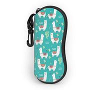 Custodia morbida per occhiali da sole con moschettone, ultra leggera in neoprene con cerniera, custodia per occhiali da vista portatile per donne e uomini, Alpaca Senza Prob-lama e Cactus, Taglia