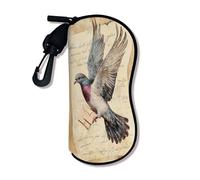 Custodia morbida per occhiali piccione, design vintage con lettera d'amore, supporto per occhiali con gancio a cerniera, occhiali da sole portatili in neoprene da viaggio B, Multicolore, 3x7 Inch