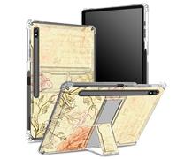 Custodia morbida per Samsung Galaxy Tab S8 Plus 2022/S7 FE 2021/S7 Plus 2020 da 12,4 pollici con portapenne, retro trasparente con fiore vintage, copertura di protezione angolare con cavalletto rigido