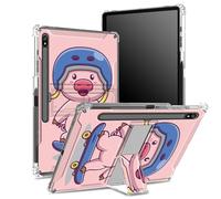Custodia morbida per Samsung Galaxy Tab S8 Plus 2022/S7 FE 2021/S7 Plus 2020 da 12,4 pollici con portapenne, retro trasparente con Pig Bike, copertura di protezione angolare con cavalletto rigido